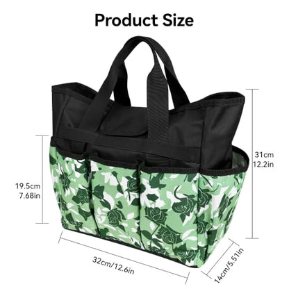 Portable Gardening Tool Tote Bag Organizer with 16 Pockets & Handle - color: Green Rose