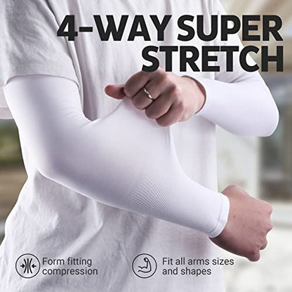 HEGCOIIE UV Sun Protection Arm Sleeves for Men & Women - Tattoo Cover Up - UPF 50 Cooling Sleeve for Golf, Cycling - color: 5 Pairs - Black & White & Grey & Blue & Skin Tone