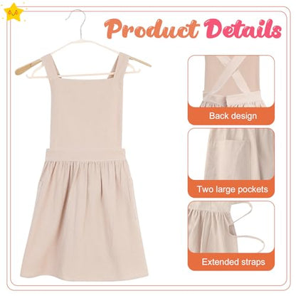 Kids Pinafore Apron, Cross Back Apron, Japanese Style Bib Aprons Home Clothes - color: Beige, size: 76 x 130 cm
