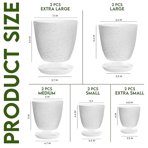 Plant Pots Indoor with Drainage 10 Pack Multi-Size Planters Set Spotty Grey - color: Speckled Grey, size: Pack of 10