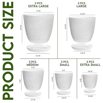 Plant Pots Indoor with Drainage 10 Pack Multi-Size Planters Set Spotty Grey - color: Speckled Grey, size: Pack of 10
