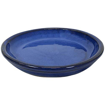 Sunnydaze 11 in Round Ceramic Planters & Saucers - Set of 2 - Imperial Blue