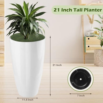 2PCS 21in Tall Planter for Outdoor Plants Large Flower Pots White - color: White