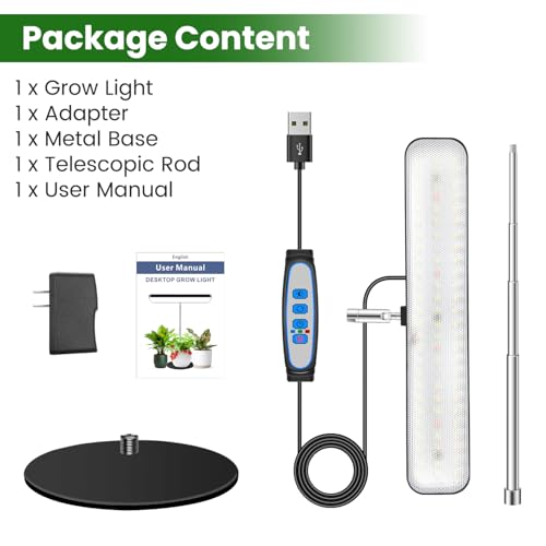 Aumtrly LED Grow Light Black, Full Spectrum Table Plant Light with Base - size: 1 Pack/black