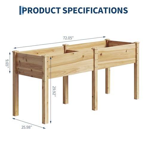 Wood Raised Garden Bed with Legs, 72x26x30in Elevated Wooden Planter Box
