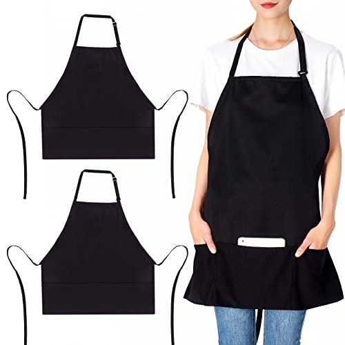 Jubatus 2 Pack 3 Pockets Adjustable Bib Apron Chef Kitchen Cooking Aprons for Women Men, Black - color: Black