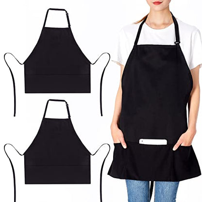 Jubatus 2 Pack 3 Pockets Adjustable Bib Apron Chef Kitchen Cooking Aprons for Women Men, Black - color: Black