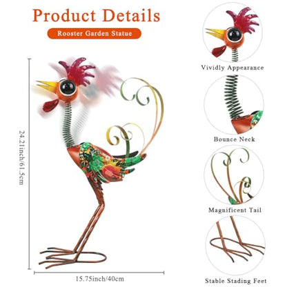 24'' Wacky Rooster Garden Statue for Outside, Patio, Backyard, Lawn - color: Red-rooster