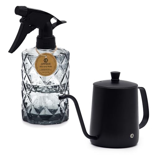 OFFIDIX Watering Can for Indoor Plants, Black Water Can Spray Bottle 2 Pack - color: Black Watering Can + Grey Spray Bottle