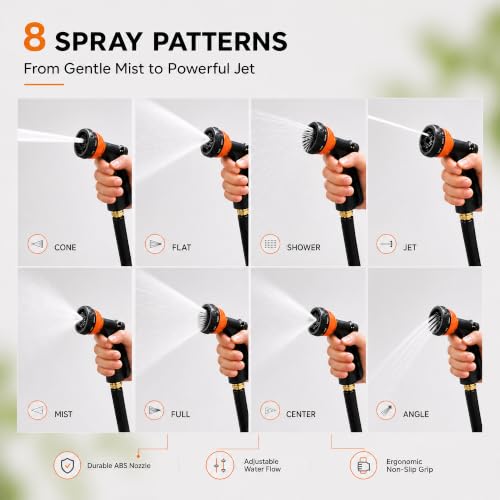 Garden Hose Nozzle,8 Spray Patterns,Trigger Lock,Flow Control