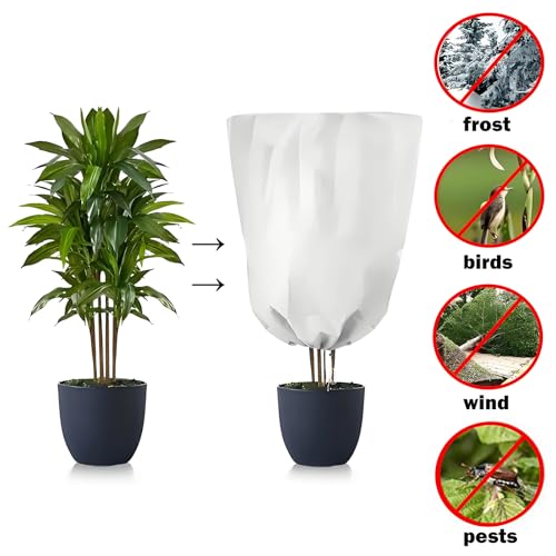 5-Pack Plant Cover Drawstring Tree Cover, Winter Freeze Plant Protection, Tree Jacket Frost Blanket for Outdoor Plants, 31.5" x 39.4" - size: 31"×40"