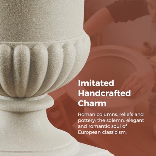 24.4" H Large Roman Urn Planter, Lightweight Plastic Flower Pot - color: Marble