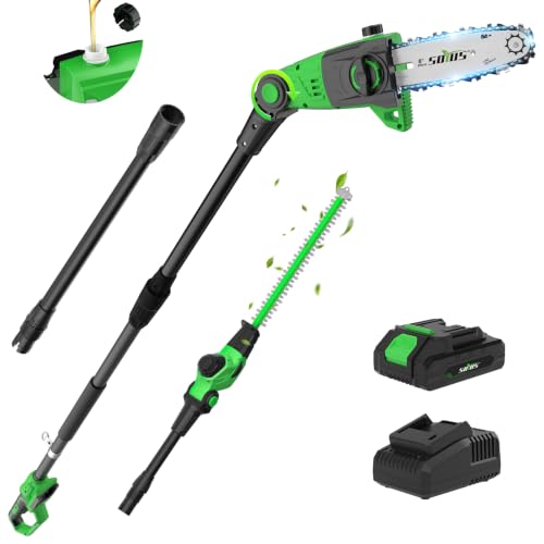 SOYUS 2-in-1 8-Inch Pole Saw and 18-Inch Pole Hedge Trimmer 2.0Ah Battery - color: Forest Green