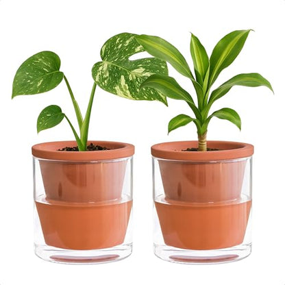 D'vine Dev Self Watering Terracotta Planter Pot, 4 in, 2-Pack, 37-Y-A-1 - color: Terracotta, size: 4 Inch
