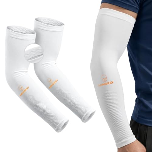 ARMORAY Arm Sleeves for Men or Women Anti Slip Basketball Golf Running Football Cycling - color: White (1 Pair)