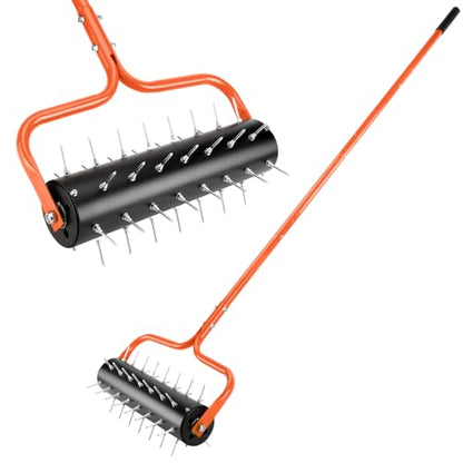 21" Rolling Lawn Aerator, 45 Preassembled Spikes, Only Needs 3-5 Minutes to Assemble, No Looseness, Good Package, 75" Long Handle with Quick Clip Connections, U-Shape Construction - Orange. - size: Orang