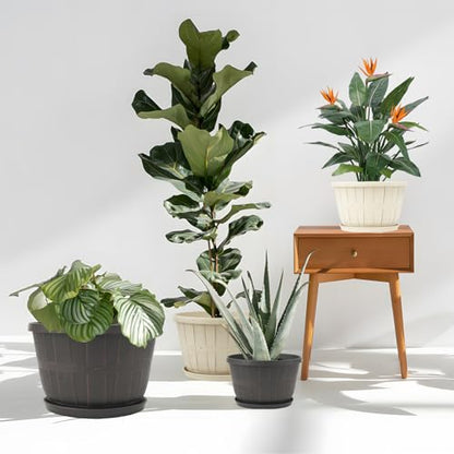 Quarut 4 Pack 10 inch Flower Pots,Plastic Plants Pots Outdoor - color: Brown, size: 10 inch-4 pack