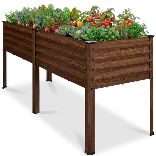 Best Choice Products 72x24x30in Non Toxic Galvanized Raised Garden Bed, Metal Elevated Planter Box, Vegetable Garden, 100% Non Toxic Materials - Dark Brown Wood Grain - color: Dark Brown Wood Grain, size: 72x24x30in