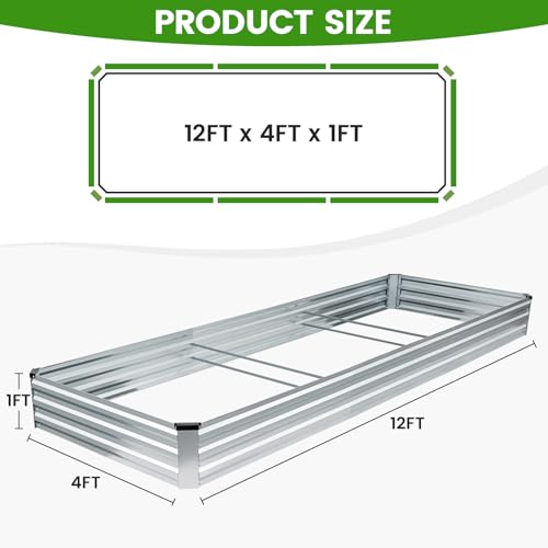 G GOOD GAIN 12x4x1ft Galvanized Raised Garden Bed for Vegetables, Silver - color: Silver, size: 12x4x1FT(1 Pack)
