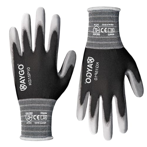 KAYGO Ultra Thin PU Coated Work Gloves, Nylon Knit, KG15P, 12 Pairs - color: Gray, size: X-Large
