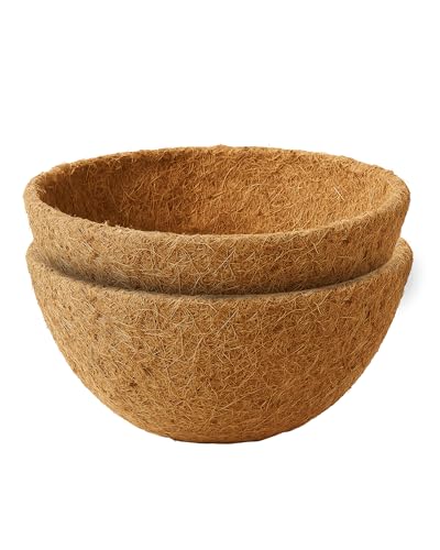 12 Inch Coconut Fiber for Plants, Round Pre-Formed Coco Planter Liner, Pack of 2 | Thick Natural Coconut Fiber Basket Liners for Hanging Planters, Window Boxes & Pet Nesting