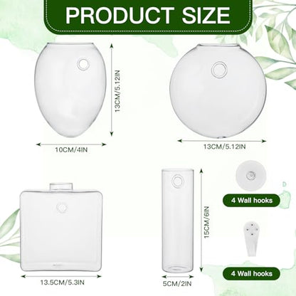 Baderke 4 Pcs Wall Hanging Planter Wall Window Propagation Station Hanging Planter Glass Terrarium Container Plant Propagation Station Vase for Garden Office Decor(Geometric)