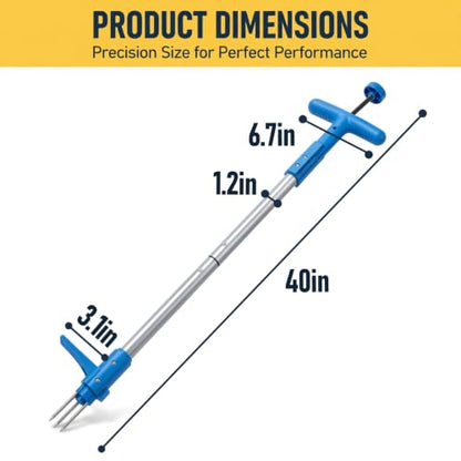 PASAMIC Stand Up Weed Puller Tool with Long Handle, 40In Weeding Tool with 3-Claw Steel Tip & Ejector Button, Royal Blue