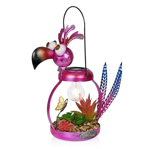 Alpine Corporation LYT288SLR-HH Solar-Powered Metal Flamingo w/Garden Enclosed LED Light, Solar Patio Décor, 16''H, Pink - color: 16" Pink Flamingo