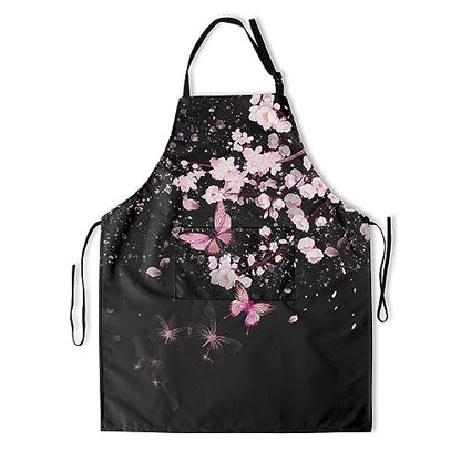Art Apron with Pocket for Women Men - color: Cherry Blossom With Butterflies