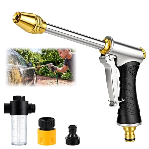 High-Pressure Hose Nozzle Gun,3 Adjustable Spray Modes for Car & Garden, Garden Hose Nozzle,Effortless Cleaning, Heavy-Duty Metal, Ideal for Homeowners & Auto Enthusiasts (Thin Wand)