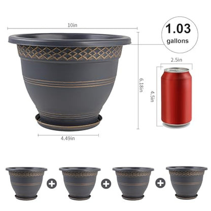 Usocik 10 Inch Plant Pots, 4 Pack, Gold Plaid - color: Gold