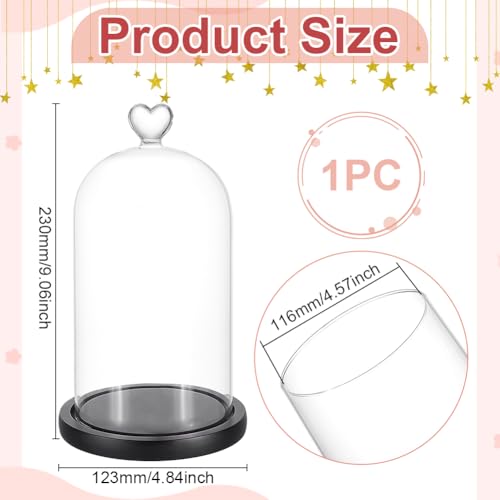 UNICRAFTALE Clear Cloche Glass Dome 4.8"x9.05" Glass Dome Cloche Antique Collectibles Dome Showcase Decorative Bell Jar with Heart Handle for Plants Fairy Lights Table Decor Medal Photos - size: 12.3x23cm