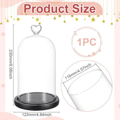 UNICRAFTALE Clear Cloche Glass Dome 4.8"x9.05" Glass Dome Cloche Antique Collectibles Dome Showcase Decorative Bell Jar with Heart Handle for Plants Fairy Lights Table Decor Medal Photos - size: 12.3x23cm