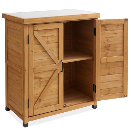 Casafield Outdoor Garden Potting Bench with Metal Tabletop and Storage Cabinet - Wooden Outdoor Garden Patio Workstation Table, Natural - color: Natural