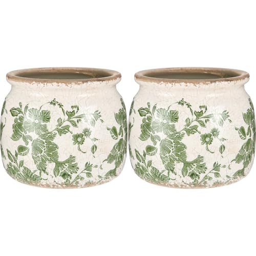 2 Pcs Vintage Planter Ceramic Plants Pot with Drainage Ice Crack Scroll Flower Vase Pot for Indoor Outdoor Plants Home Kitchen Decor Gifts (Vintage Floral,5.9") - size: 5.9", style: Vintage Floral