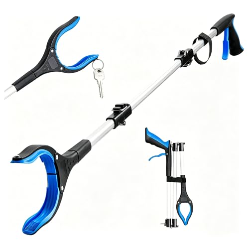 43" Extra Long Grabber Tool, Foldable Reacher Grabber Pickup Tool with 360° Rotating Jaw & Magnet, Trash Claw Grabber Tool, Extension Grabbers for Seniors, Blue - color: Blue, size: 43''