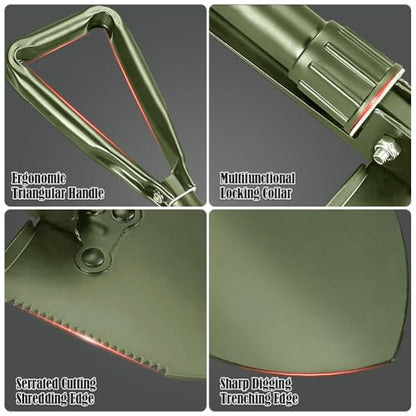 Folding Camping Shovel, 18.5" Portable Mini Trowels, Olive - color: Olive, size: 18'' Medium