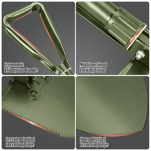 Olive Folding Camping Shovel, 24" High Carbon Steel Tool - color: Olive, size: 24'' Large