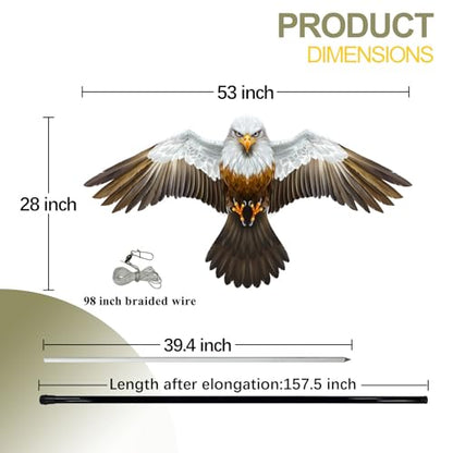 eyijklzo Bird Scarer Hawk Flying Kite with 13ft Telescopic Pole-White - style: White-with 4m pole