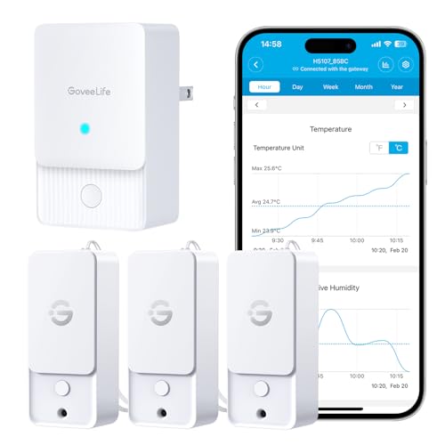 GoveeLife Outdoor Indoor Wi-Fi Gateway Thermo-Hygrometer Wireless, 3 Pack - style: LoRa Gateway + 3 Sensors