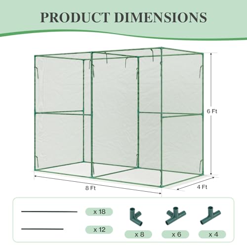 BPS Crop Cages for Garden Plant, 8x4x6 Ft Plant Netting Protection Tent with Zippered Door for Plants, Raised Garden Bed Cover with Frame for Vegetables, Fruits and Flowers - size: 8'x4'x6'