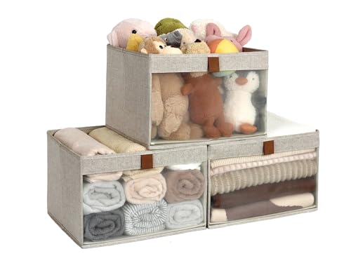 StorageWorks Closet Storage Bins with Clear Window, Brown and Beige, 3-Pack - color: Brown and Beige, size: 14 ½"L x 14 ½"W x 10 ¼"H