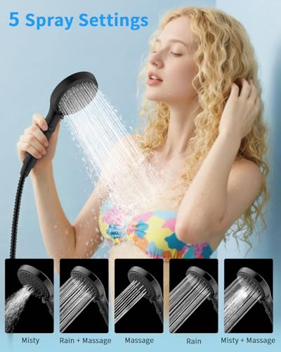 FASDUNT Shower Head with Handheld, High Pressure Showerhead with Hose Black - color: Matte Black, style: 6 Spray-Settings