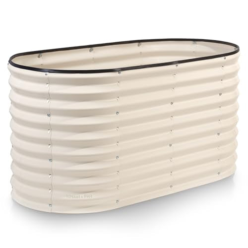 Plant & Plot Galvanized Raised Garden Beds Outdoor // 4×2×2 ft Planter Raised Beds for Gardening, Vegetables, Flowers // Large Metal Garden Box (White) // Patented Tool-Free Design - color: White, size: 4×2×2 Ft