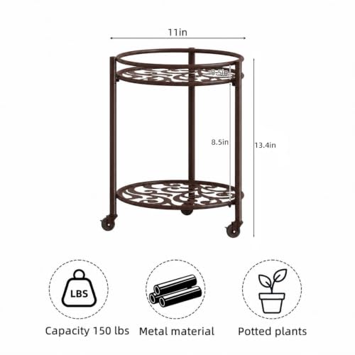 Rolling Plant Stand, 2 Tier Plant Caddy with Wheels 1 Pack Coffee - color: 1 pack coffee