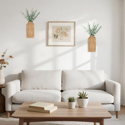 Dahey Wood Wall Planter Vase with Fake Eucalyptus Plants Boho Wall Decor - color: Nurtal