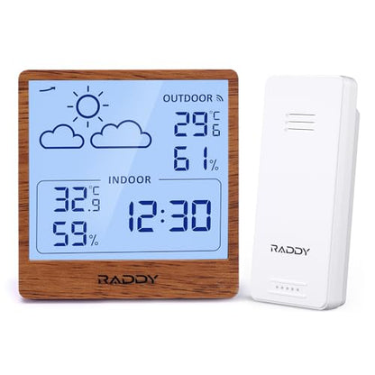 Raddy WF-50T Wireless Weather Station, Dark Wood Frame - color: Dark Wood
