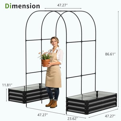 DoCred 4x2x1Ft Raised Garden Bed with 87"H Arch Trellis for Climbing Plants - color: Black