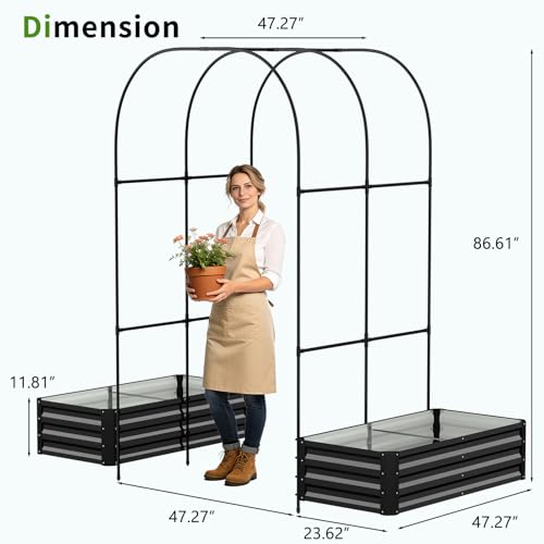 DoCred 4x2x1Ft Raised Garden Bed with 87"H Arch Trellis for Climbing Plants - color: Black