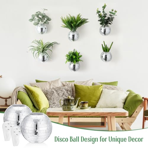 Maxcheck 2 Pcs Disco Ball Planter 4.7 Inch Mirror Disco Ball Wall, Silver